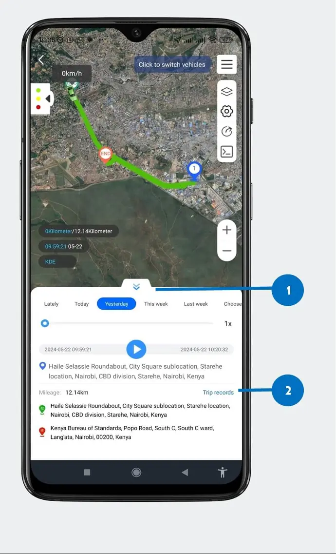 6.0 Playback with Trip Records Historical Playback 2 CarTech Telematics Premium Car Tracking system Kenya car tracker app Kenya car tracking website N