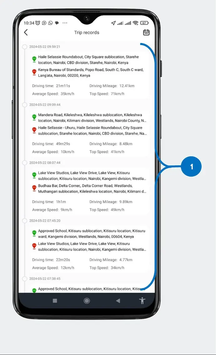 6..1 Trip Records Trip report details CarTech Telematics Premium Car Tracking system Kenya car tracker app Kenya car tracking website Nai