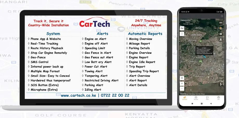 CarTech Telematics Car Tracker in Kenya features, car tracking kenya