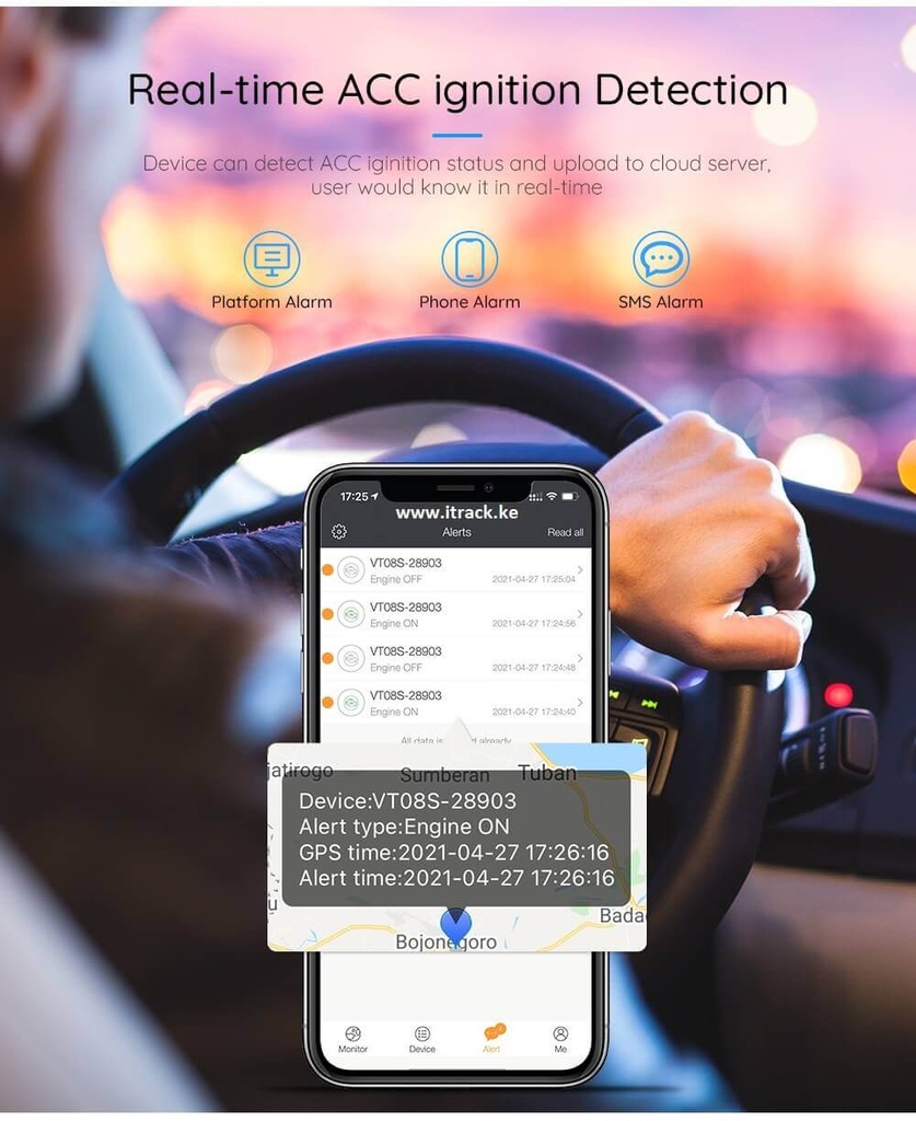 Realtime track, alarms Car Tracker in kenya Phone App