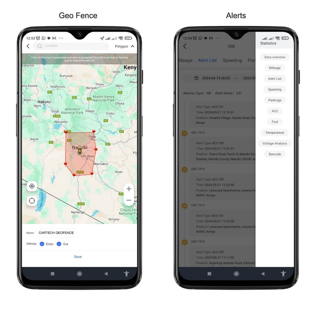 Premium GPS Car Tracking System in Kenya Installation 6 Tracker GPS Geo Fence Alerts CarTech Telematics Premium Car Tracking system phone app Kenya car tracker Nairobi