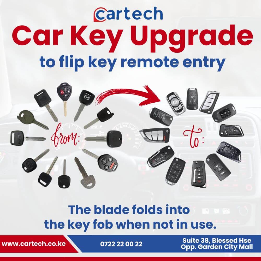 Car Key Service in Kenya: Car Key Duplication, Programming, Cutting, Replacement and Upgrade. Car key upgrade in Kenya to flip key. Wireless entry upgrade car key to remote with remote control keyless entry in Nairobi kenya. Car Key upgrade in Nairobi Kenya cheapest at 5,000 only