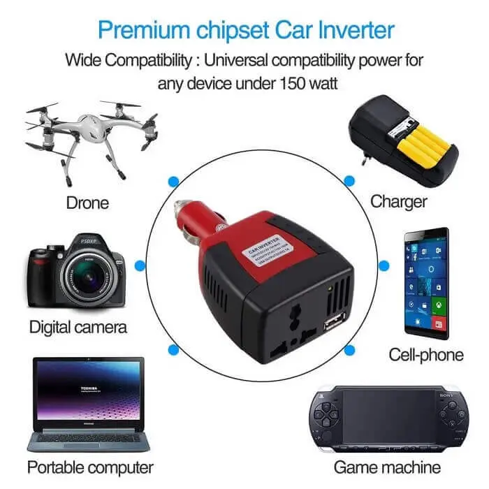 The 150W 12V DC to AC car inverter is the perfect solution for powering and charging your AC devices on the go