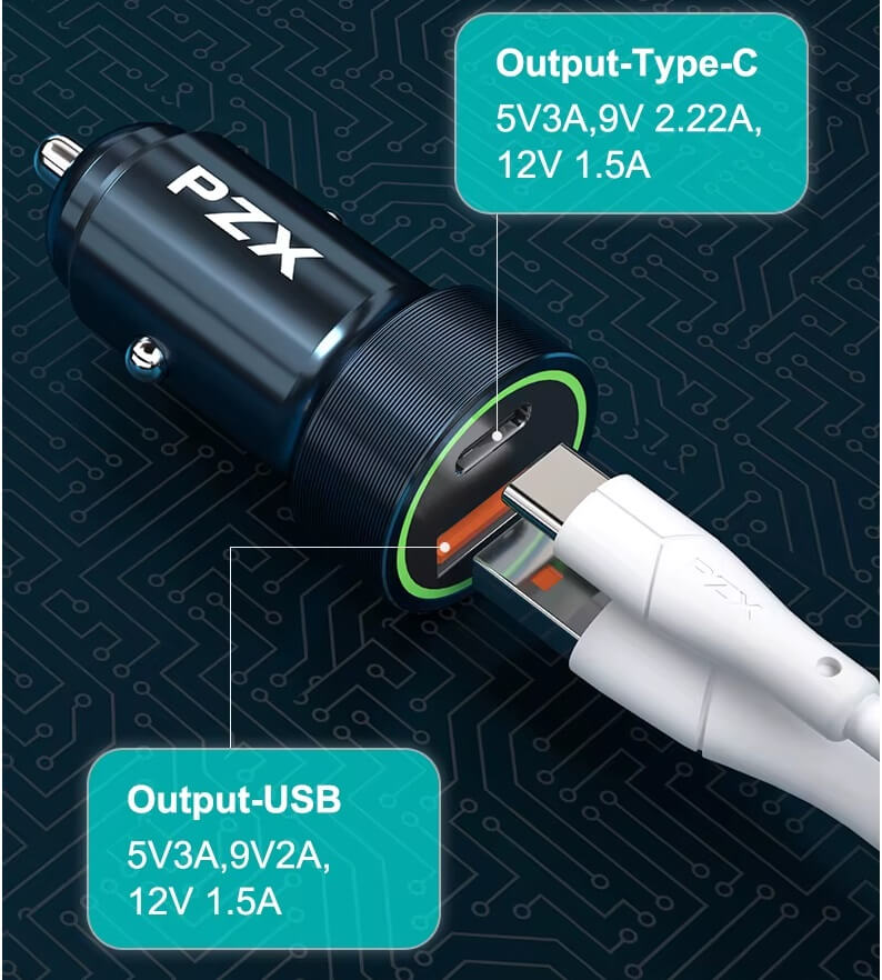 PZX 20W Fast Car Charger Dual USB Type C Adapter PD QC 5.0 C916 in Kenya power ratings