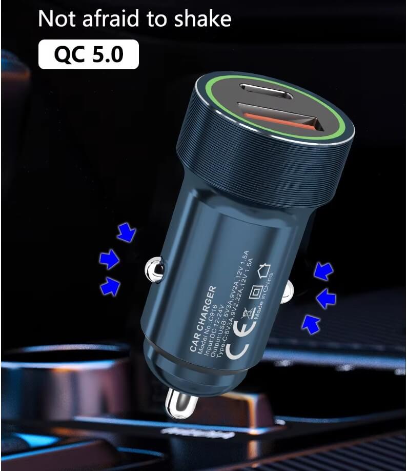 PZX 20W Fast Car Charger Dual USB Type C Adapter PD QC 5.0 C916 in Kenya anti shake phone charger