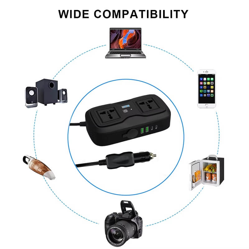 Car Inverter 200W AC to DC 12V Vehicle Power Converter with Type C & USB Ports in Kenya
