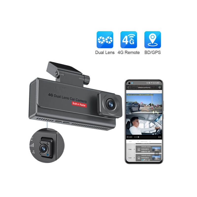 4G Dual Lens Dash Cam SIM Card GPS Radar 4MP Front Inside Ucon App in Kenya