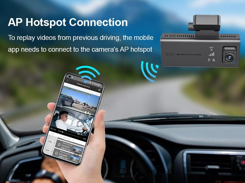 4G Dual Lens Dash Cam SIM Card GPS Radar 4MP Front Inside Ucon App in Kenya AP hotspot connection dual lens 4G dash cam in Kenya
